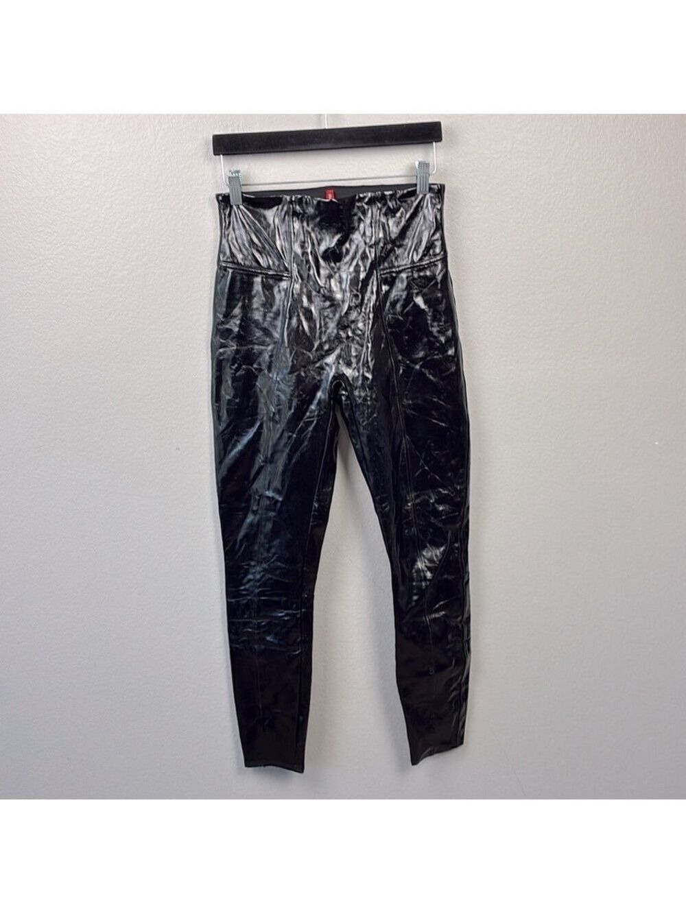 Spanx Leggings Black Faux Patent Leather Shiny High Rise Skinny Edgy Glam M - Picture 4 of 9